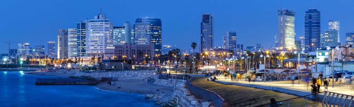 Tel Aviv skyline panorama Israel blue hour city sea skyscrapers